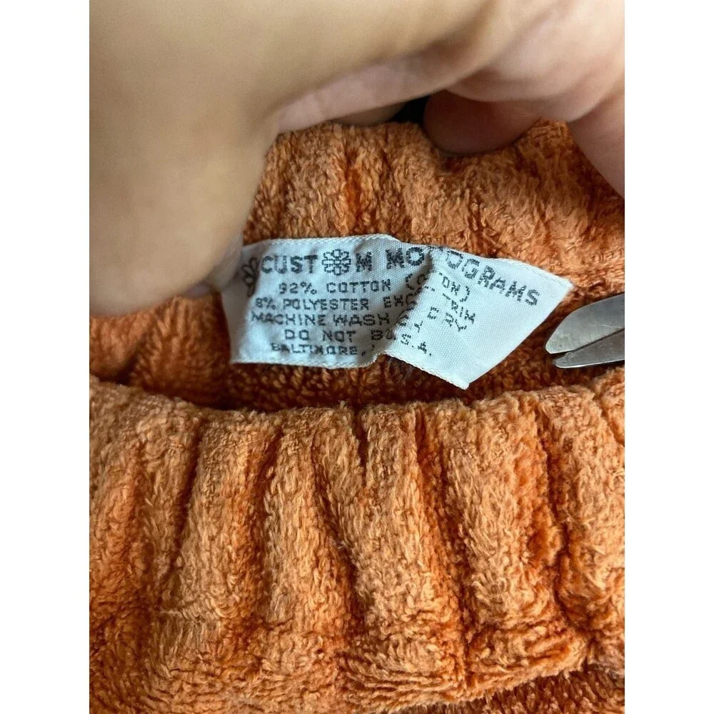 Vintage Terry Cloth Spa Wrap with Pocket Custom Monograms Burnt Orange 80's